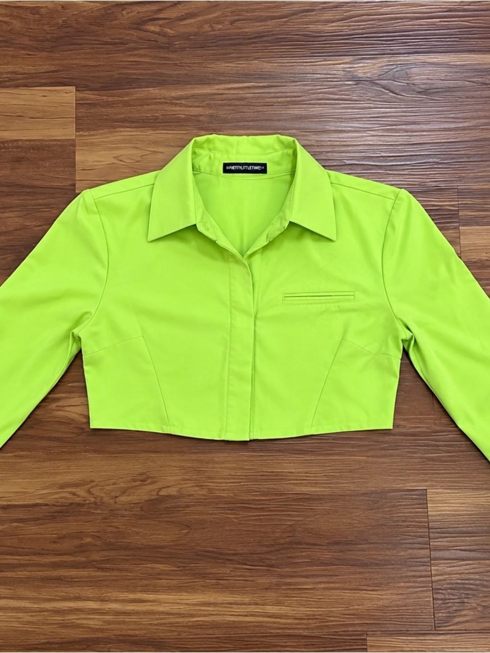 SHEIN Neon Lime Cropped Button-Down Shirt